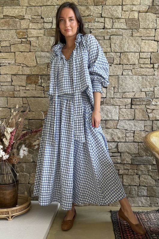 Nonni Gingham Poet Blouse Denim